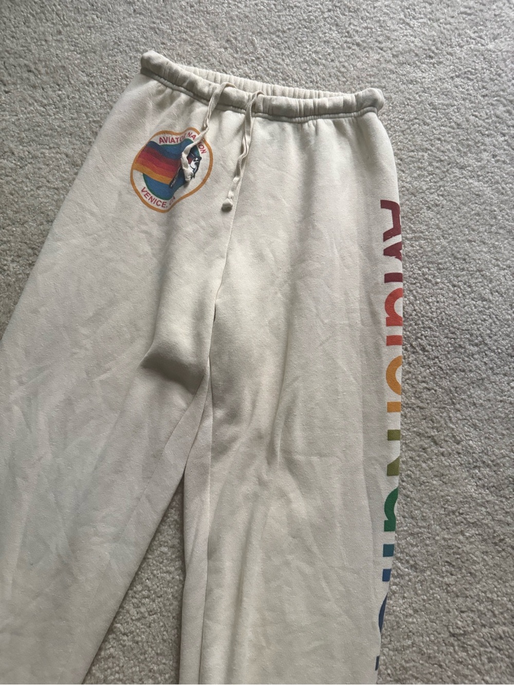 Aviator Nation Cream Rainbow Logo Sweatpants